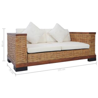 vidaXL Комплект дивани с възглавници, 2 части, кафяви, естествен ратан