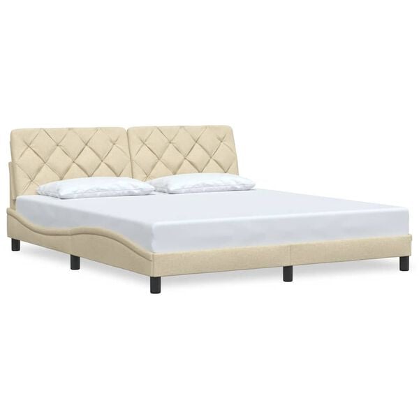 vidaXL Рамка за легло без матрак, кремава, 180x200 см, плат