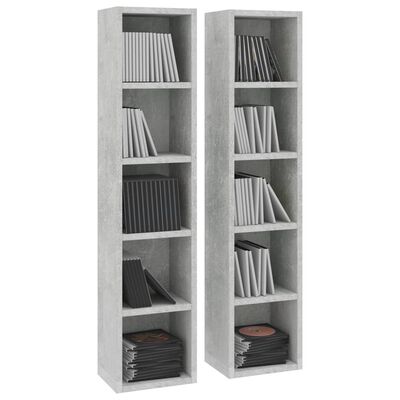 vidaXL CD шкафове, 2 бр, бетонно сиви, 21x16x93,5 см, ПДЧ