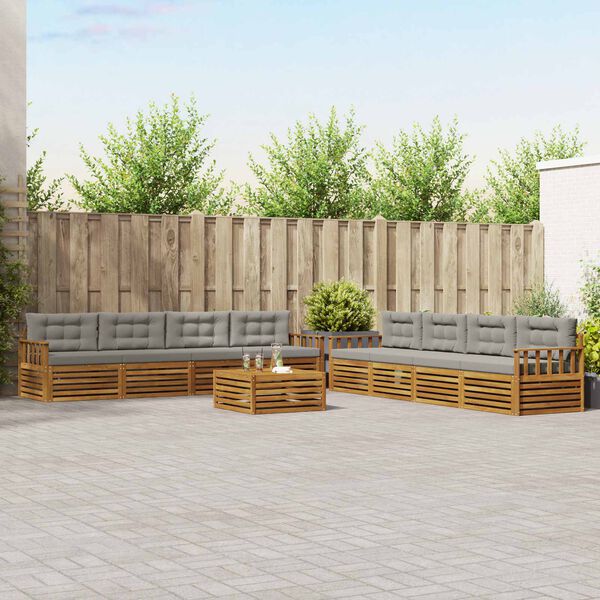 vidaXL Комплект дивани за открито 9 pcs Естествено и светло сиво