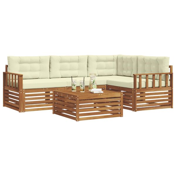 vidaXL Комплект дивани за открито 5 pcs Натурален и Крема