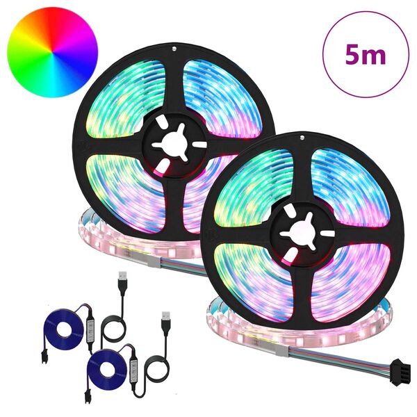 vidaXL LED лента 2 pcs Черен и прозрачен 2500 мм Мед и пластмаса