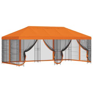 vidaXL Беседка със страници 6 x 3 m Оранжево Полиестер и стомана 190