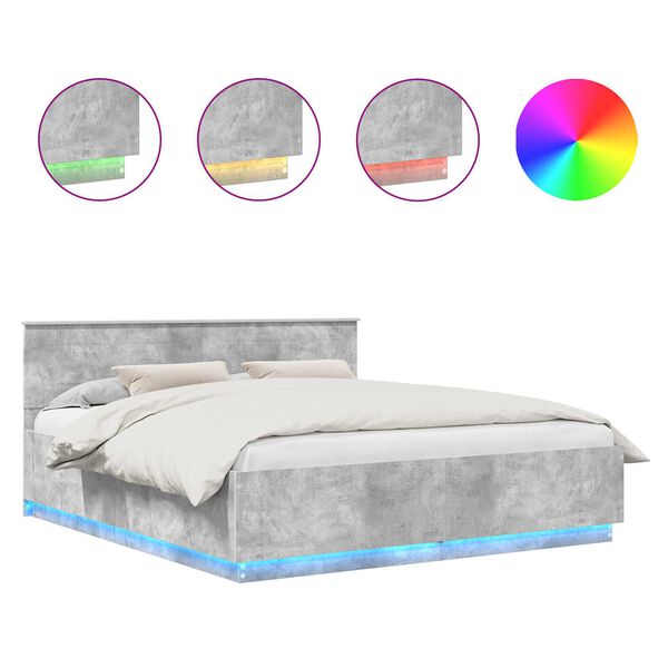 vidaXL Рамка за легло Циментено сиво 200 x 200 cm Инженерно дърво