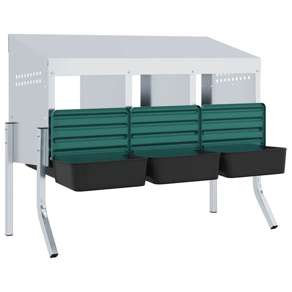 vidaXL Кутия за гнездене за пилета с 3 отделения и крака, поцинкована стомана