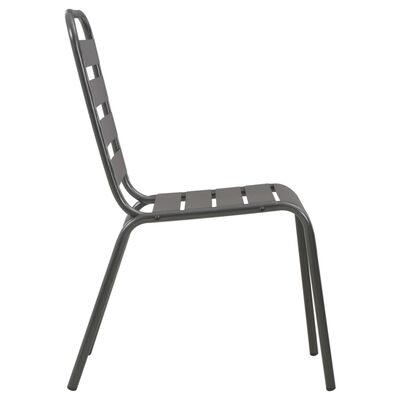 vidaXL Градински столове, 4 бр, ламелен дизайн, тъмносиви, стомана