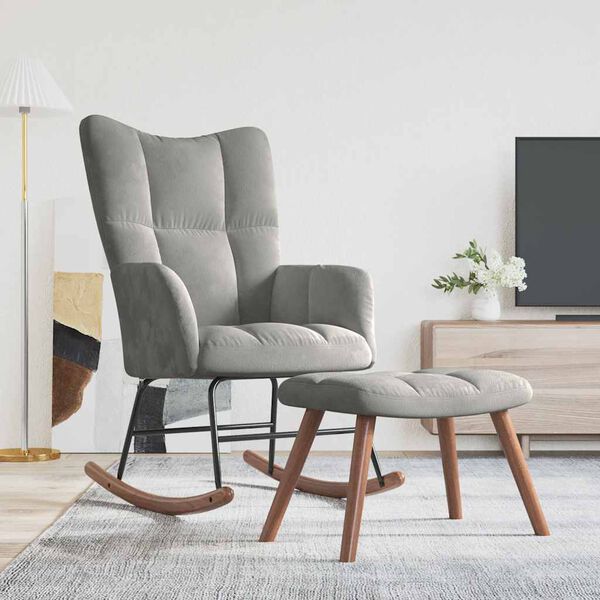 vidaXL Люлеещ се стол с табуретка, светлосив, кадифе