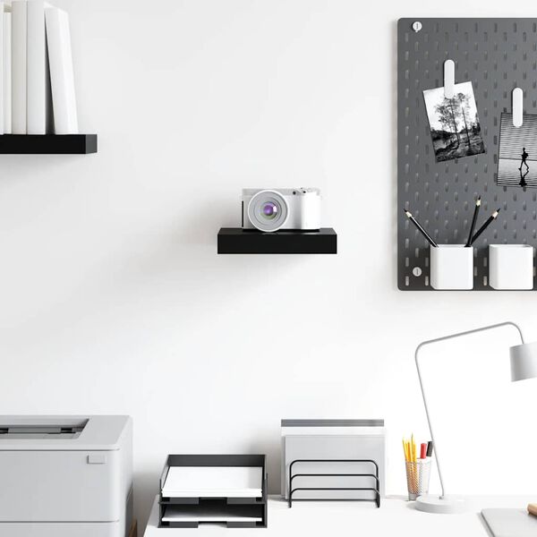 vidaXL Окачен стенен рафт, черен гланц, 23x23,5x3,8 см, МДФ