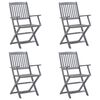 vidaXL Сгъваеми градински столове, 4 бр, с възглавници, акация масив