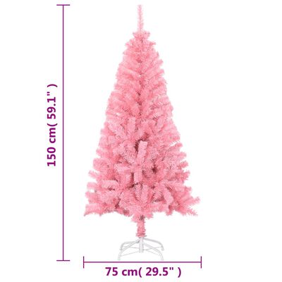 vidaXL Изкуствена коледна елха със стойка, розова, 150 см, PVC
