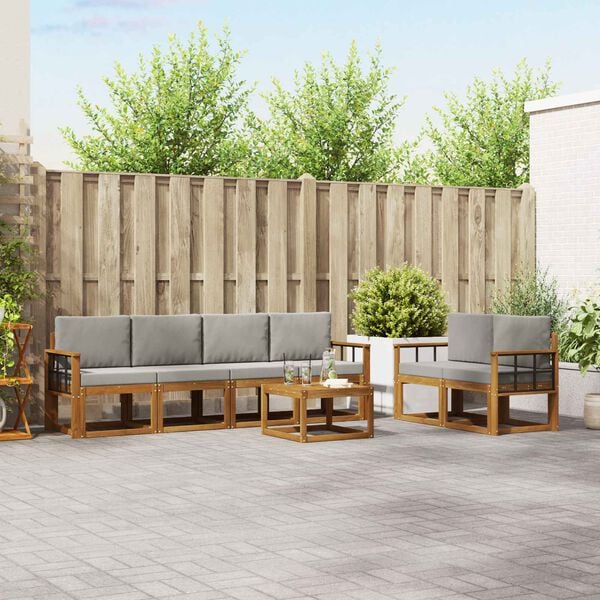 vidaXL Комплект дивани за открито 7 pcs Естествено и светло сиво