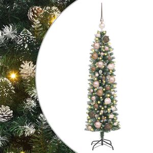 vidaXL Изкуствено Тънко Коледно Дърво с поставка Зелен и бял 120 cm