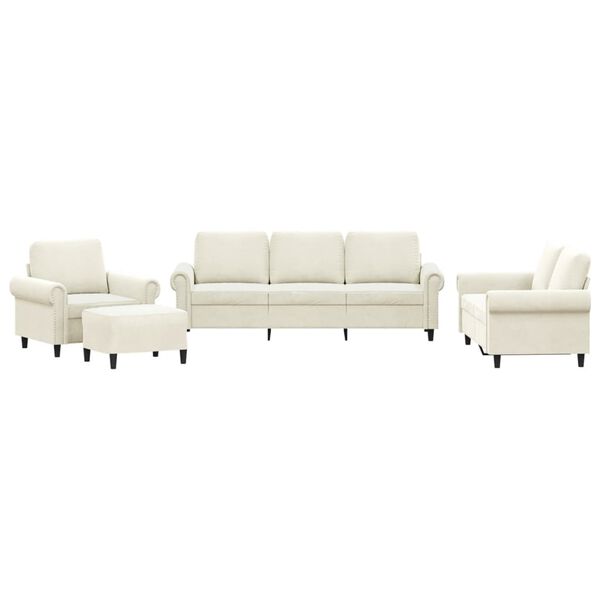 vidaXL Комплект дивани от 4 части с възглавници, кремав, кадифе