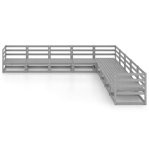 vidaXL Градински лаундж комплект, 9 части, сив, бор масив