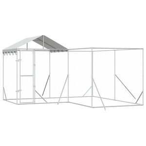 vidaXL Външна клетка за куче с покрив сребриста 4x4x2,5 м стомана