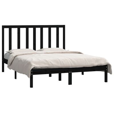 vidaXL Рамка за легло, черна, бор масив, 140х190 см