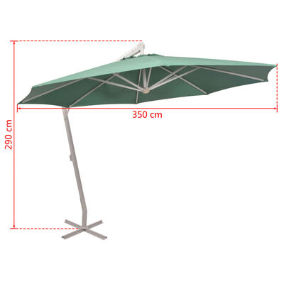 vidaXL Висящ чадър за слънце, 350 см, алуминиев прът, зелен