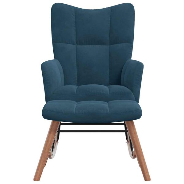 vidaXL Люлеещ се стол с табуретка, син кадифе