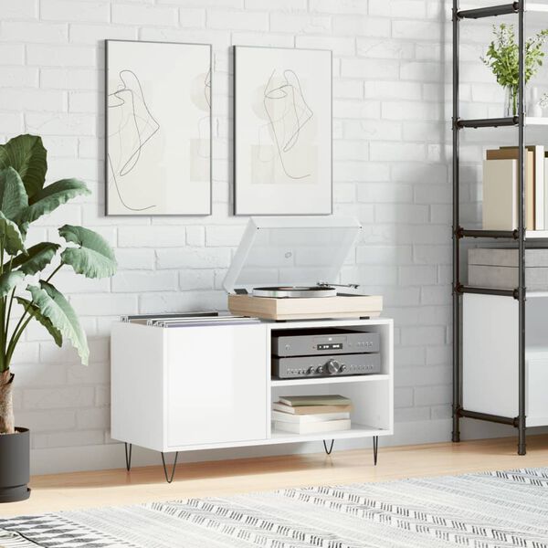 vidaXL Шкаф за грамофонни плочи бял гланц 85x38x48 см инженерно дърво