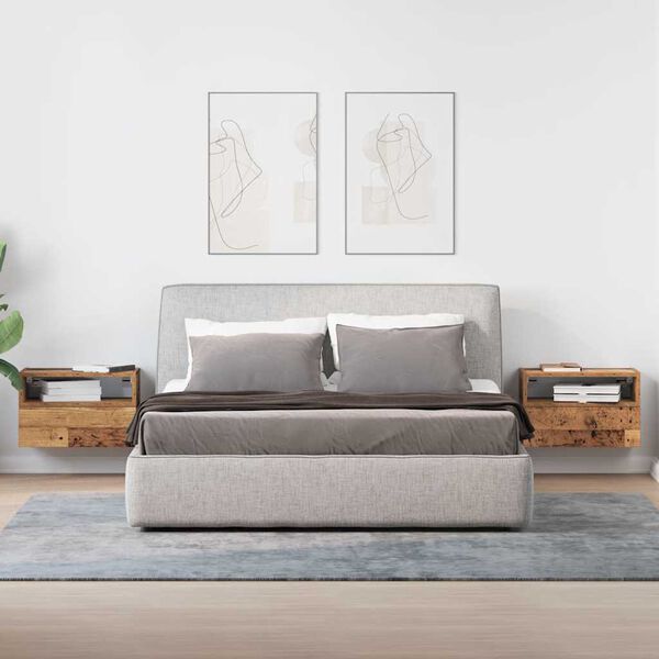 vidaXL Нощни шкафчета за стенен монтаж, 2 бр, старо дърво 45x26x28,5см