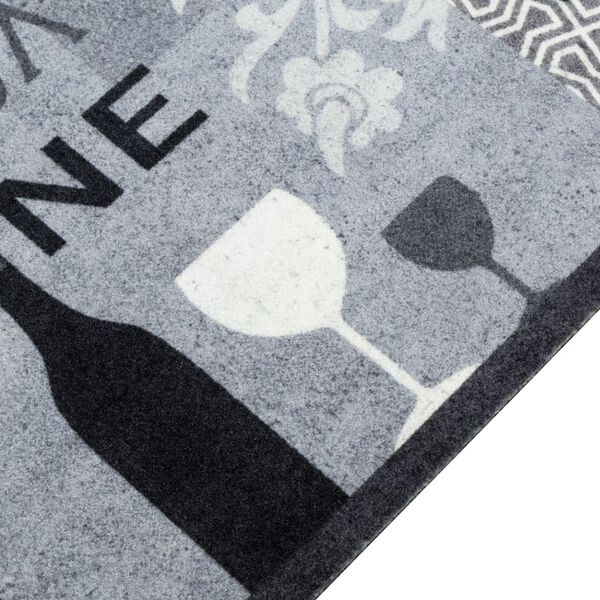 vidaXL Кухненско килимче, миещо, винен мотив, сиво, 45x150 см, кадифе