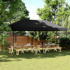 vidaXL Сгъваема парти шатра, pop-up, черна, 580x292x315 см