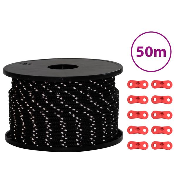 vidaXL Опъващо въже за палатка с рефлекторни ленти и ключове 50 м 5 мм