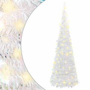 vidaXL Изскачаща изкуствена коледна елха 200 LED светлини бяла 210 см