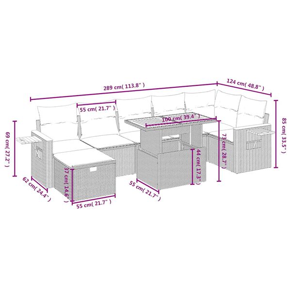 vidaXL Градински комплект диван с възглавници 8 части черен полиратан
