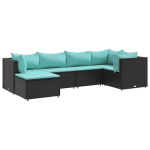 vidaXL Градински комплект с възглавници, 6 части, черен, полиратан