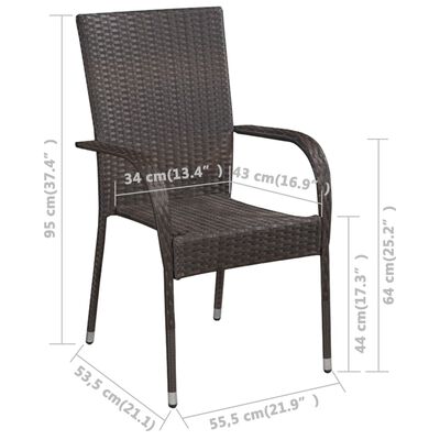 vidaXL Стифиращи външни столове, 4 бр, полиратан, кафяви