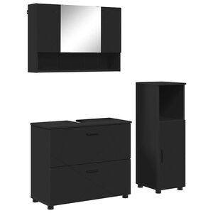 vidaXL Комплект мебели за баня 3 бр. Черно 76,5 x 35 x 64 см