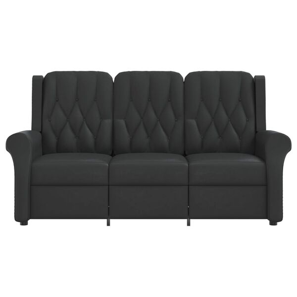 vidaXL 3-местен масажен реклайнер, лъскаво черно, изкуствена кожа