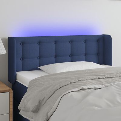 vidaXL LED горна табла за легло, синя, 103x16x78/88 см, плат