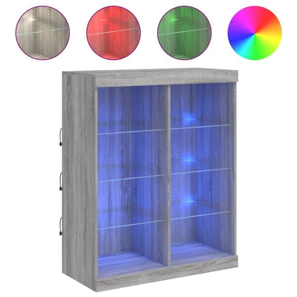 vidaXL Сайдборд с LED светлини, сив сонома, 81x37x100 см