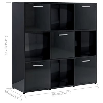 vidaXL Шкаф библиотека, черен гланц, 90x30x90 см, ПДЧ