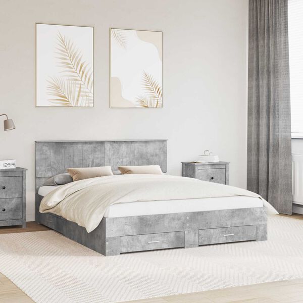 vidaXL Рамка за легло Циментено сиво 160 x 200 cm Инженерно дърво