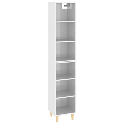 vidaXL Висок шкаф, бял гланц, 34,5x32,5x180 см, инженерно дърво