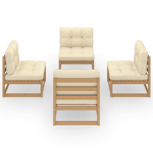 vidaXL Градински лаундж комплект, 4 части, с възглавници, бор масив