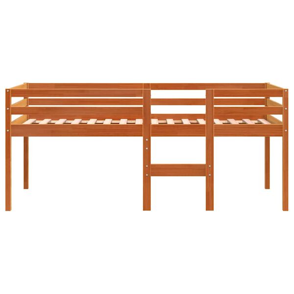 vidaXL Високо легло, восъчнокафяв, 75x190 см, борово дърво масив