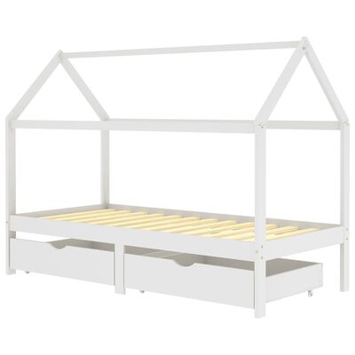 vidaXL Рамка за детско легло с чекмеджета, бяла, бор масив, 90х200 см