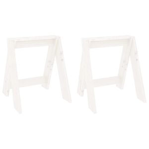 vidaXL Табуретки, 2 бр, бели, 40x40x45 см, борово дърво масив
