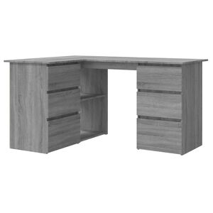 vidaXL Бюро, сив сонома, 145x100x76 см, инженерно дърво
