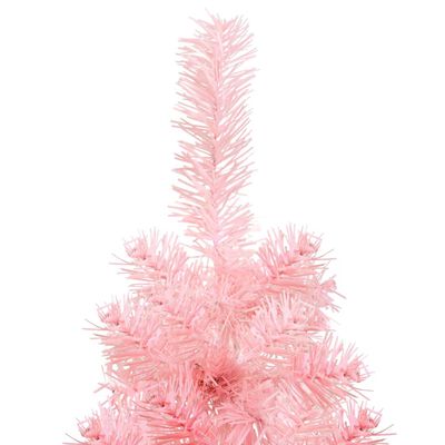 vidaXL Тънка изкуствена половин коледна елха със стойка розова 180 см