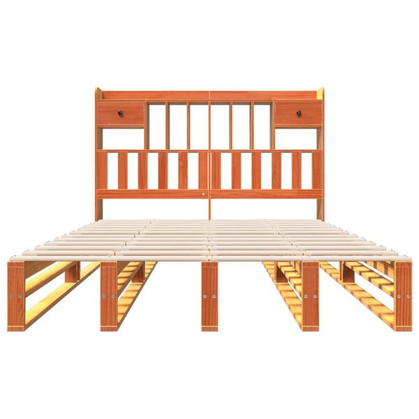 vidaXL Легло с етажерка за книги, без матрак, 140x200 см, бор масив