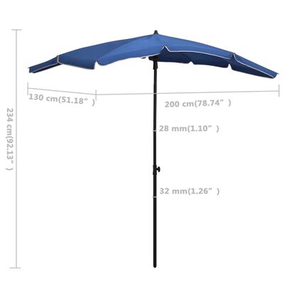vidaXL Градински чадър с прът, 200x130 см, лазурносин