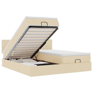 vidaXL Османска легло с матрак и LED, кремаво, 200x200 см, плат