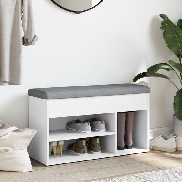 vidaXL Пейка за обувки, бяла, 82x32x45,5 см, инженерно дърво