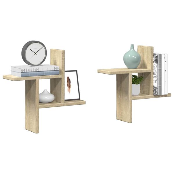 vidaXL Стенни рафтове, 2 бр, дъб сонома, 38x12x38 см, инженерно дърво