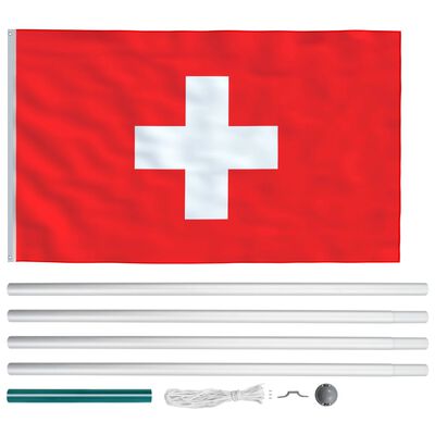 vidaXL Флаг на Швейцария и алуминиев флагщок, 6,2 м